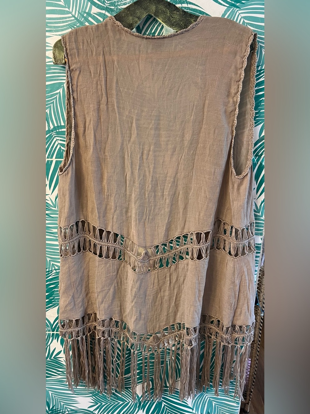 Rue21 Taupe Fringe Crochet Open-Front Vest Sz 1X bohemian vibes - Picture 7 of 7